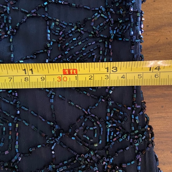 Vintage 90s Oleg Cassini Black Tie Beaded Silk Midnight Blue Cocktail Dress 6 - Picture 11 of 12